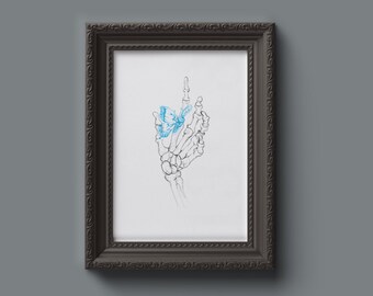 Corpse Bride Art Print: Butterfly & Skeleton Hand, Gothic Halloween Decor