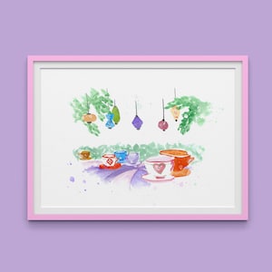 Teacups Watercolor Art Print | 5x7, 8x10 Art Print | DLR, Fantasyland Inspired, Alice Inspired | Wall Art, Home Decor, Unframed Art Print