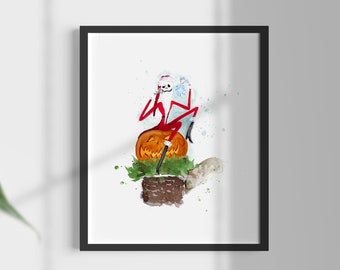 Pumpkin Jack Watercolor Art Print, 5x7 or 8x10