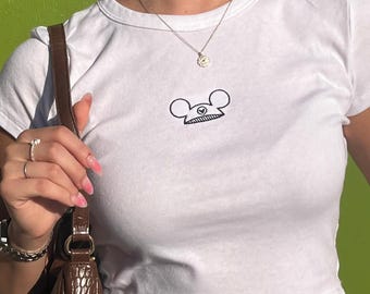 Embroidered "Mickey Hat" Baby Tee, Crop Fit