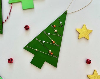 Christmas Tree Lacing Ornament Kit - Christmas Holiday Kit - Winter Holiday Crafts - Christmas Craft Gifts - Christmas Tree Ornament