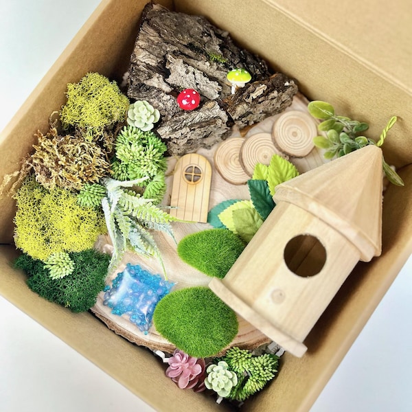 DIY Fairy Garden Kit: Nature Craft Project with Wood Base