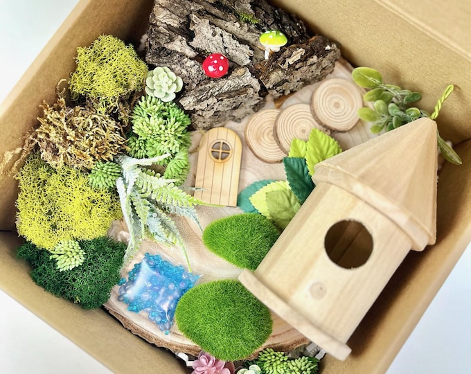 DIY Fairy Garden Kit: Nature Craft Project with Wood Base