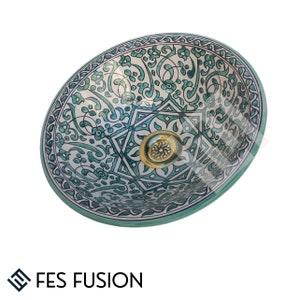Khdira - Hand-Painted Ceramic Vessel Sink - Elevate Your Bathroom Vanity with Mid-Century Modern Flair in a Countertop or Undermount Style