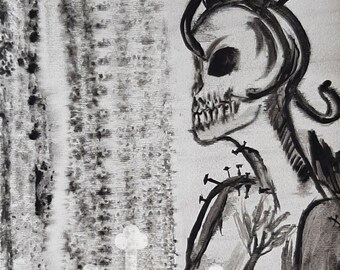 Painting, artwork, dead head, Medusa
