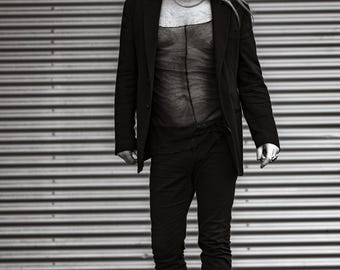 Transparent Mesh Top with Red Cross – Dark Aesthetic Statement Piece