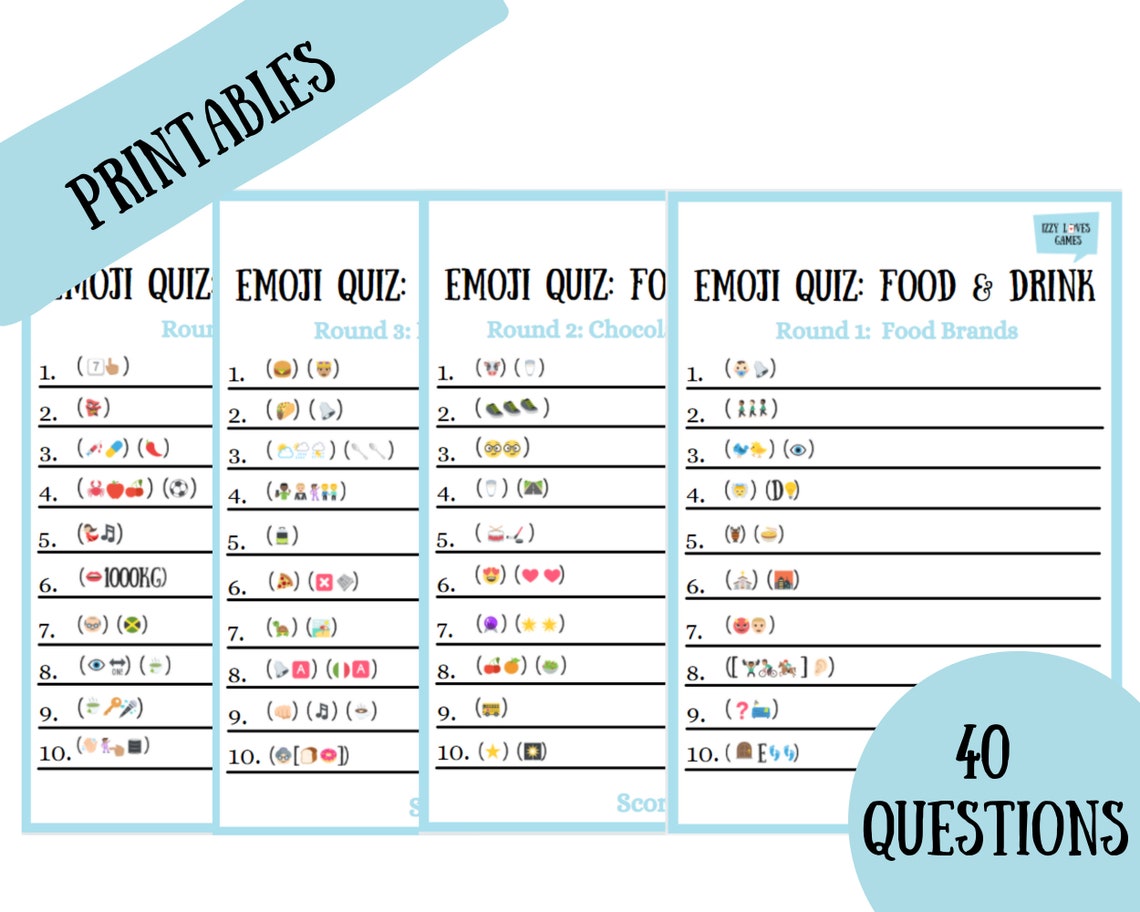 Printable Emoji Quiz Food & Drink instant Download, Printable Game, Emoji Game, Digital Quiz