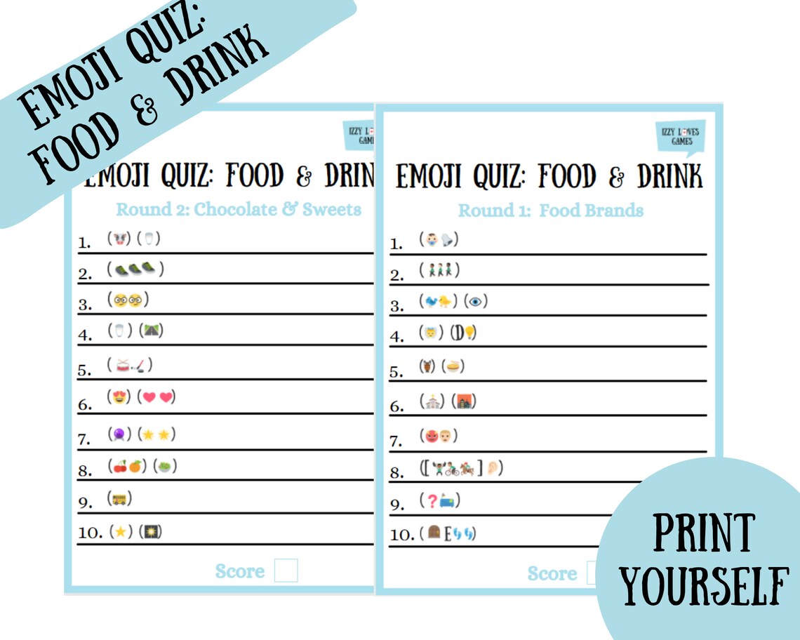 printable emoji quiz food drink instant download etsy