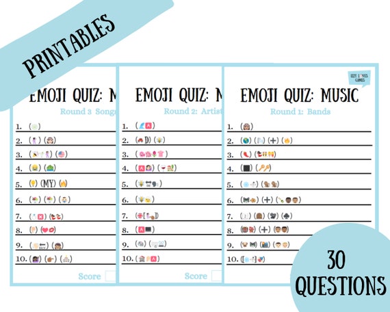 printable emoji quiz music instant download printable game etsy india