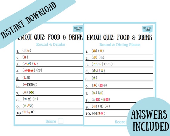 printable emoji quiz food drink instant download etsy