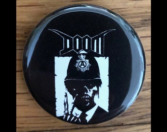 Doom 1.25" pinback button, crust punk, punk rock pin
