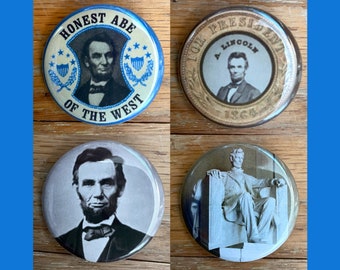 Abraham Lincoln 4 pin set, 1.25" pinback, Honest Abe, Presidential, political buttons