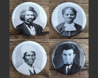 Abolitionist button set, 1.25" handmad pinback buttons, Frederick Douglass, Harriet Tubman, Sojourner Truth, John Brown, political pins