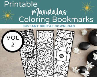 Printable Mandala Bookmarks, Mandala Digital Bookmarks, Bookmarks to Color, Coloring Bookmarks for Adults, Instant Download, Gift for Reader