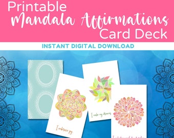 Printable Mandala Affirmations Card Deck, Motivational Cards Deck, LOA Affirmation Cards, Affirmations for Women, Instant Download, PDF