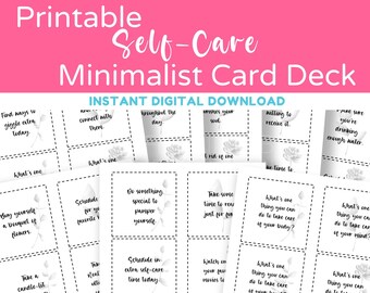 Printable Self Care Card Deck, Self Care Tips, Minimalist Card Deck, Motivational Card Deck, Self-Love Healing, Instant Download, PDF