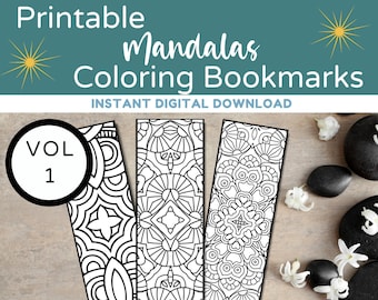 Printable Mandala Bookmarks, Mandala Digital Bookmarks, Bookmarks to Color, Coloring Bookmarks for Adults, Instant Download, Reading Gift