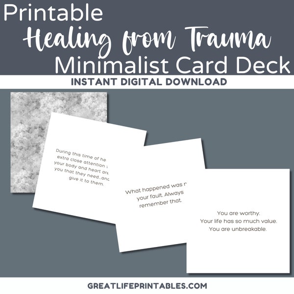 Trauma Healing, Printable Card Deck, Trauma Recovery, Self Healing, Therapy Tools, Motivational Cards, Self Love, Minimalist Card Deck