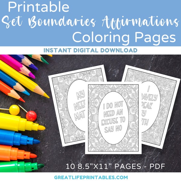 Set Boundaries Coloring Pages, Affirmation Coloring Pages, Printable Coloring Pages, Adult Coloring Pages, Self Care Coloring Pages