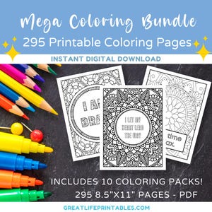 Adult Coloring Page Bundle, Affirmation Coloring Pages Adult, Mandala Coloring Pages Printable, Inspirational Coloring, Digital Download