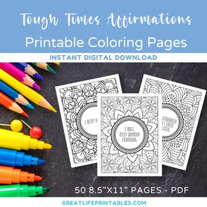 Páginas para colorir de afirmação para tempos difíceis, páginas para colorir para adultos, páginas para colorir de mandala, páginas para colorir motivacionais, download instantâneo, PDF