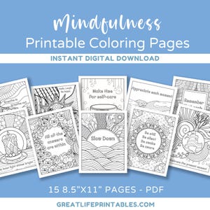 Printable Mindfulness Coloring Pages, Printable Coloring Pages, Adult Coloring Page, Meditation Coloring, Floral, Instant Download, PDF