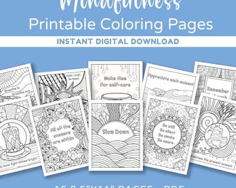Printable Mindfulness Coloring Pages, Printable Coloring Pages, Adult Coloring Page, Meditation Coloring, Floral, Instant Download, PDF