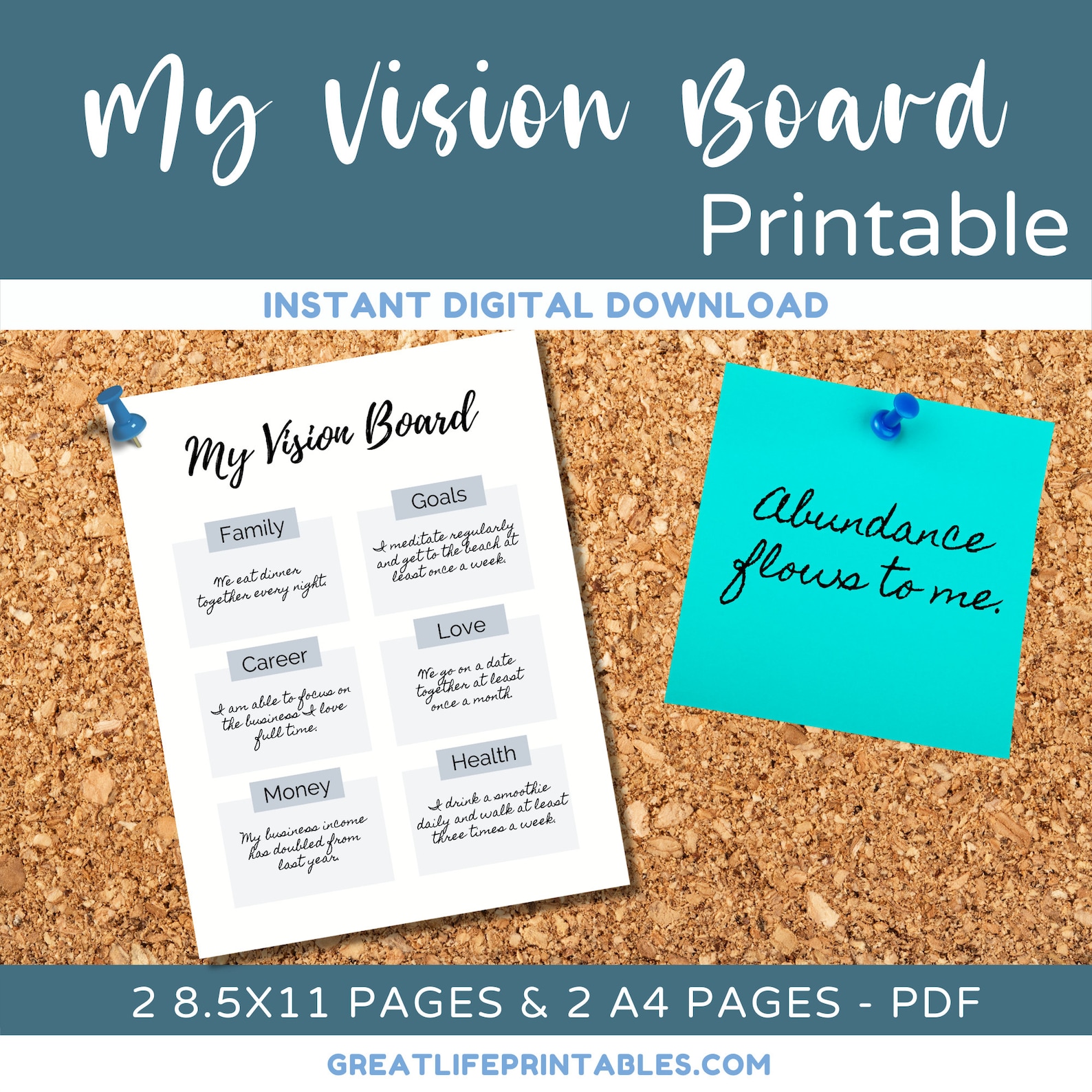 My Vision Board Printable Template, Minimalist Printable Vision Board ...
