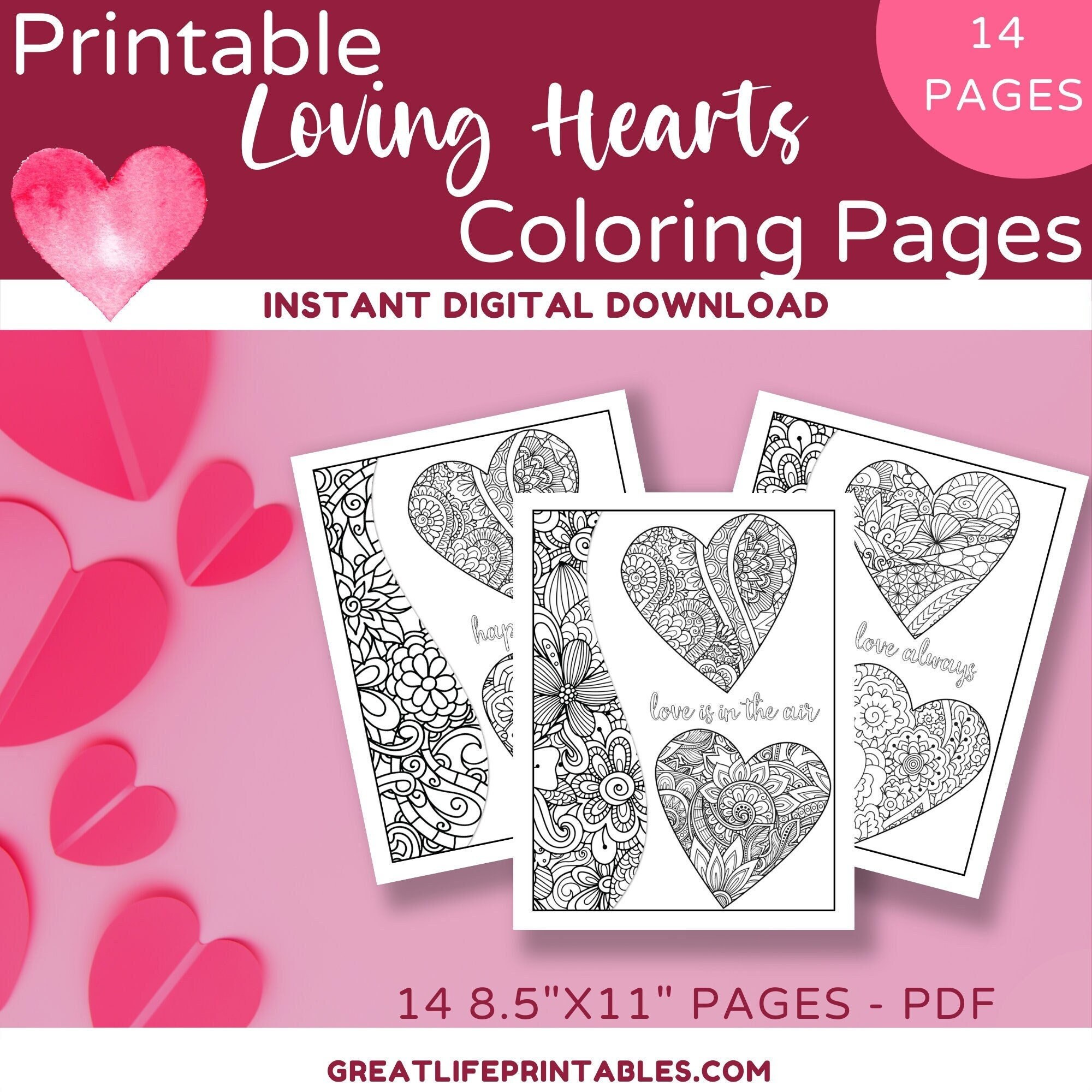 Printable Heart Coloring Pages, Valentines Day Coloring Pages, Love