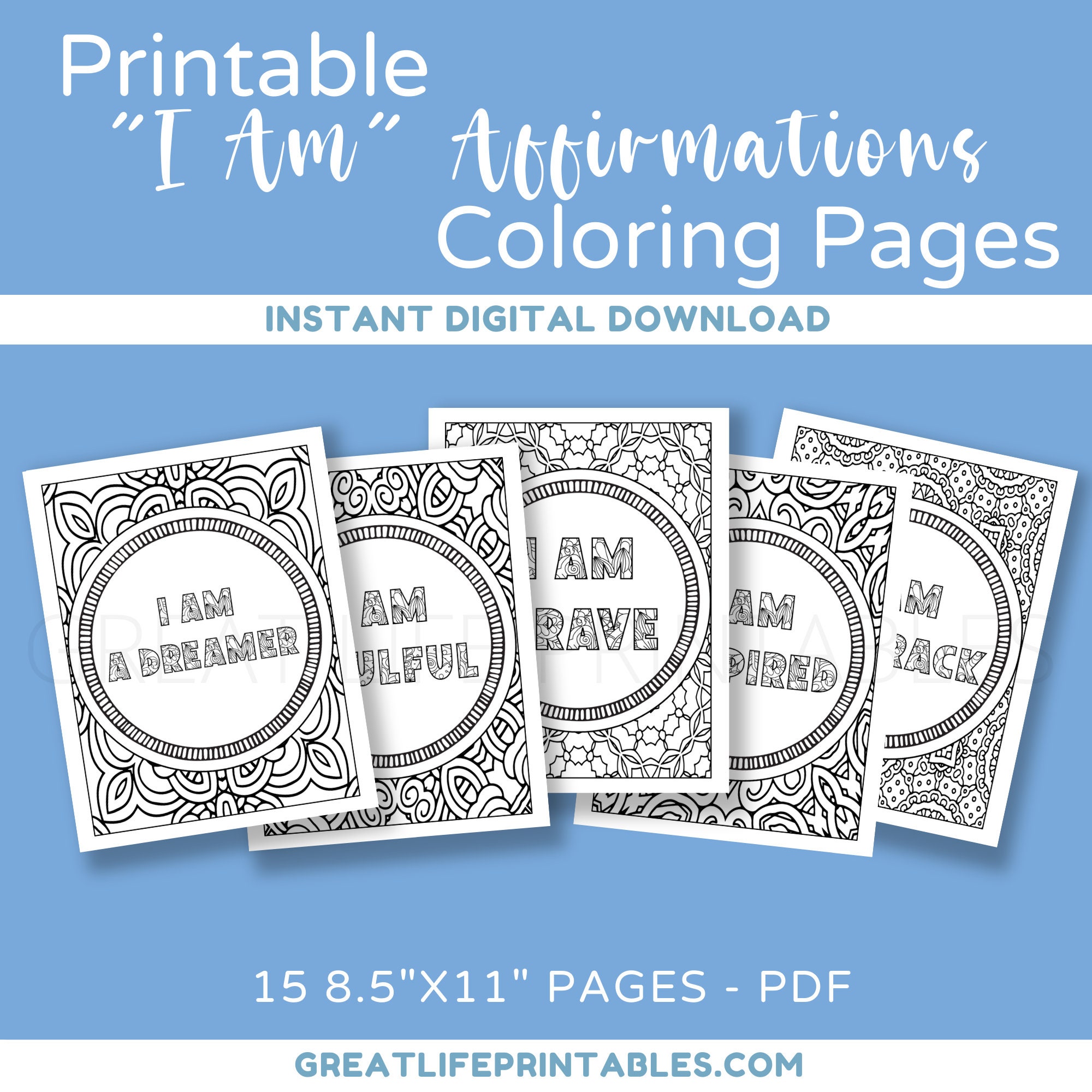 Printable Affirmations Coloring Pages, Digital Coloring Pages, Adult ...
