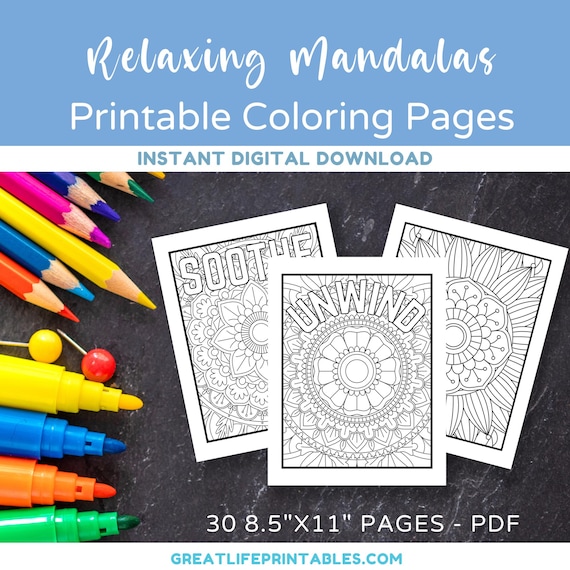 Printable Floral Mandala Coloring Pages, Relaxing Coloring Pages, Adult Coloring Page, Meditation Coloring, Motivational, Instant Download