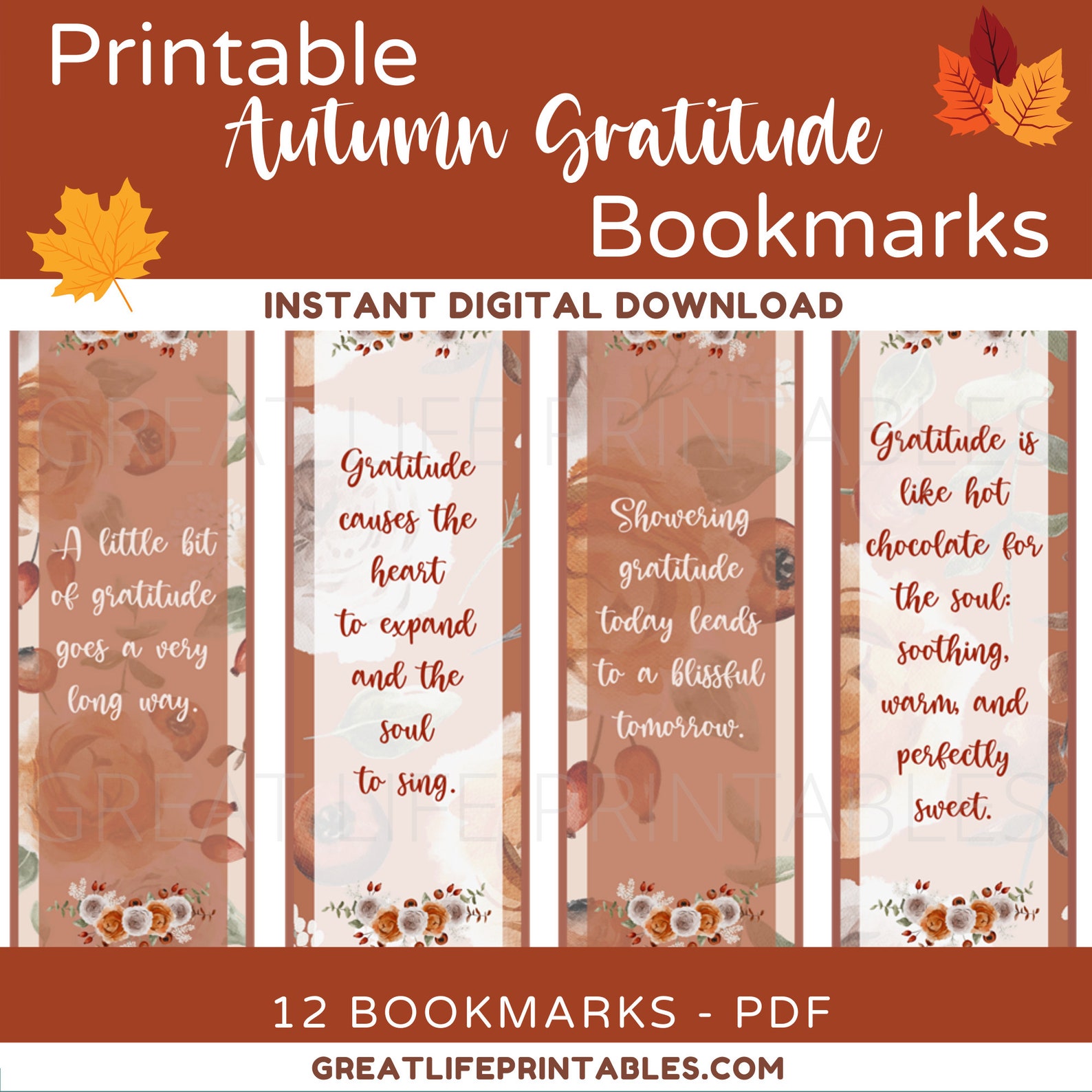 Printable Bookmarks, Autumn Bookmark, Bookmark Set, Thanksgiving ...