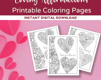 Printable Heart Coloring Pages, Valentines Day Coloring Pages, Love Coloring Pages, Adult Coloring Page, Love Coloring, Instant Download