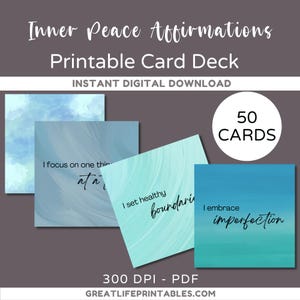 Afirmações de paz interior, afirmações para impressão, cartões de afirmação, afirmações positivas, baralho de cartas para impressão, autocuidado para impressão