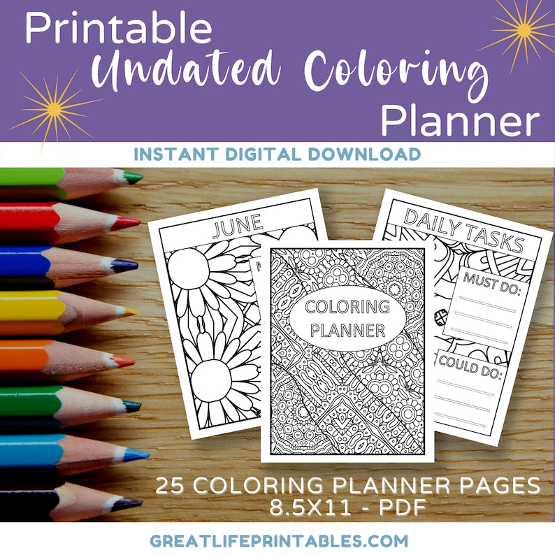 Coloring Planner, Printable Planner, Undated Planner, Monthly Planner ...