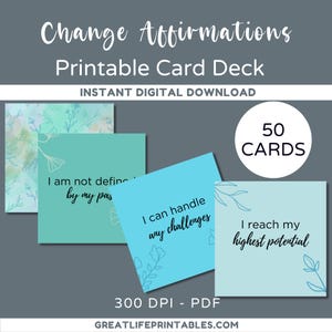 Afirmaciones listas para cambiar, Afirmaciones imprimibles, Tarjetas de afirmación, Afirmaciones positivas, Baraja de cartas imprimible, Cuidado personal imprimible