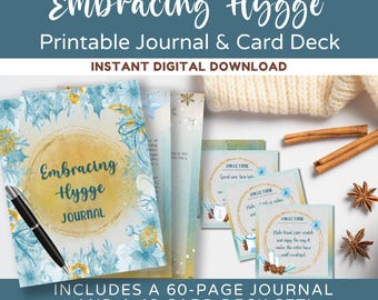 Hygge Gift Bundle, Printable Hygge Journal, Hygge Printable Card Deck, Winter Journal, Self Care Cards, Writing Prompts, Instant Download