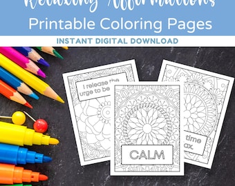 Printable Affirmation Coloring Pages, Relaxing Coloring Pages, Adult Coloring Page, Mandala Coloring, Motivational, Instant Download, PDF