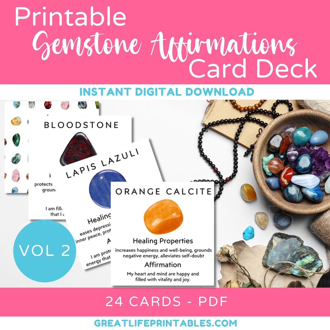 Printable Gemstone Cards, Printable Crystal Card Deck, Crystal ...