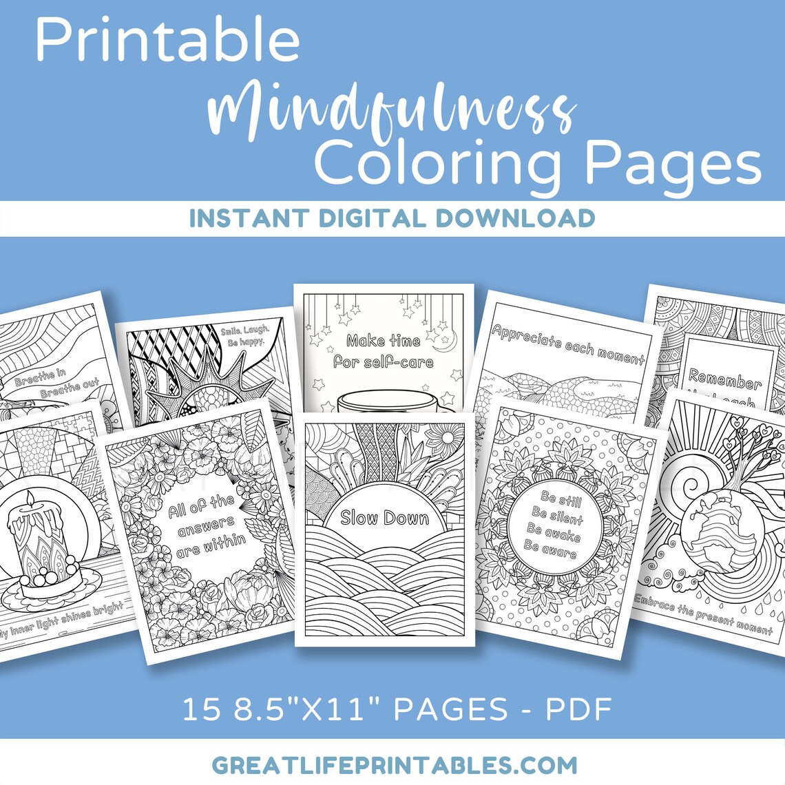 Printable Mindfulness Coloring Pages, Printable Coloring Pages, Adult