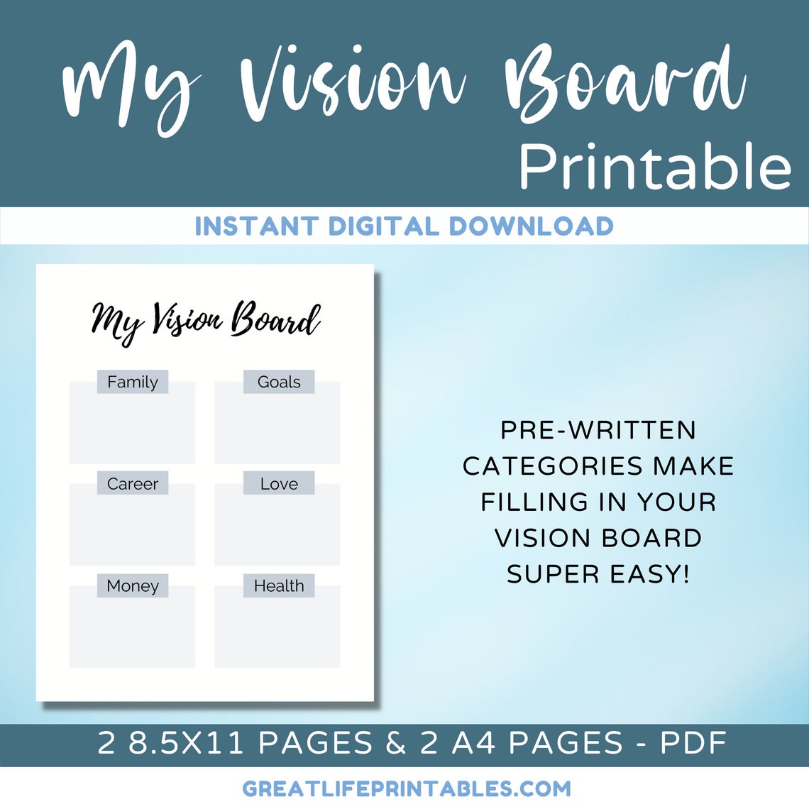 My Vision Board Printable Template, Minimalist Printable Vision Board ...