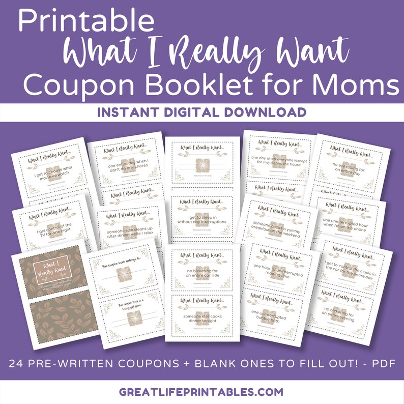 Printable Coupon Book for Mom Printable Coupons Digital Etsy