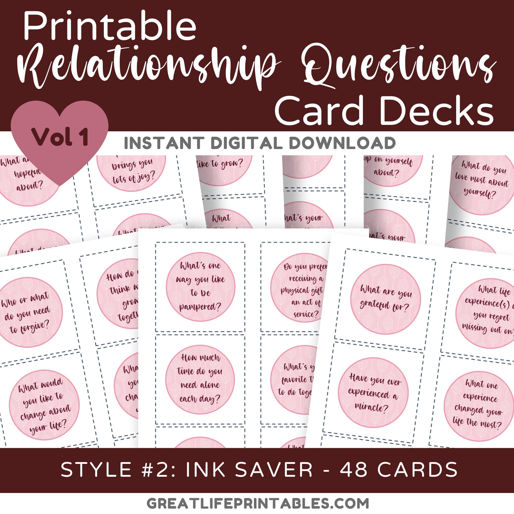 Couples Questions Printable Card Deck Couples Gift Printable 