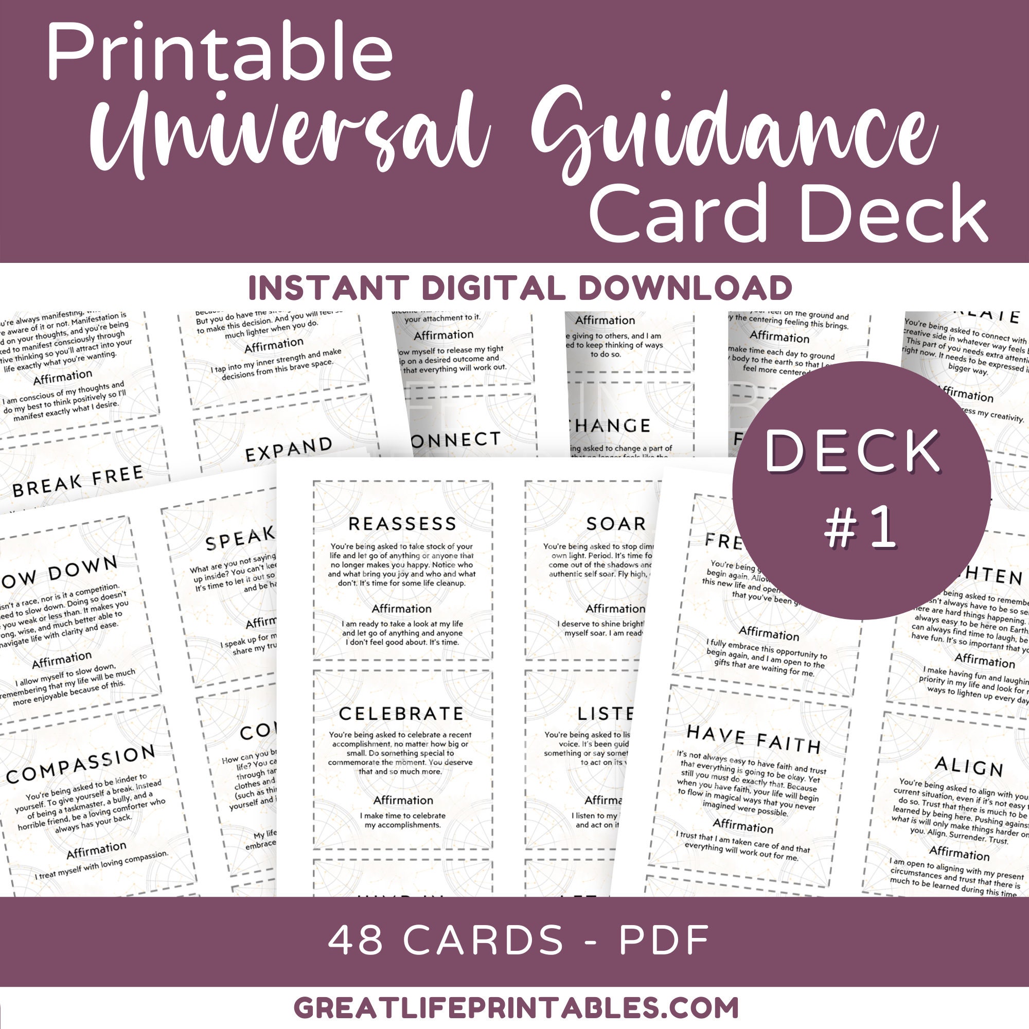Spiritual Guidance, Printable Card Deck, Oracle Cards, Fortune Teller ...