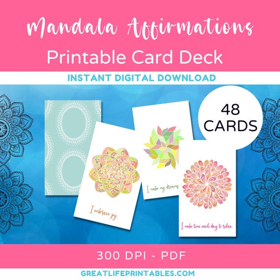 Printable Affirmations, Affirmation Deck, Mandala, Oracle Cards, Positive Daily Affirmation, Motivational Cards, Manifestation Cards