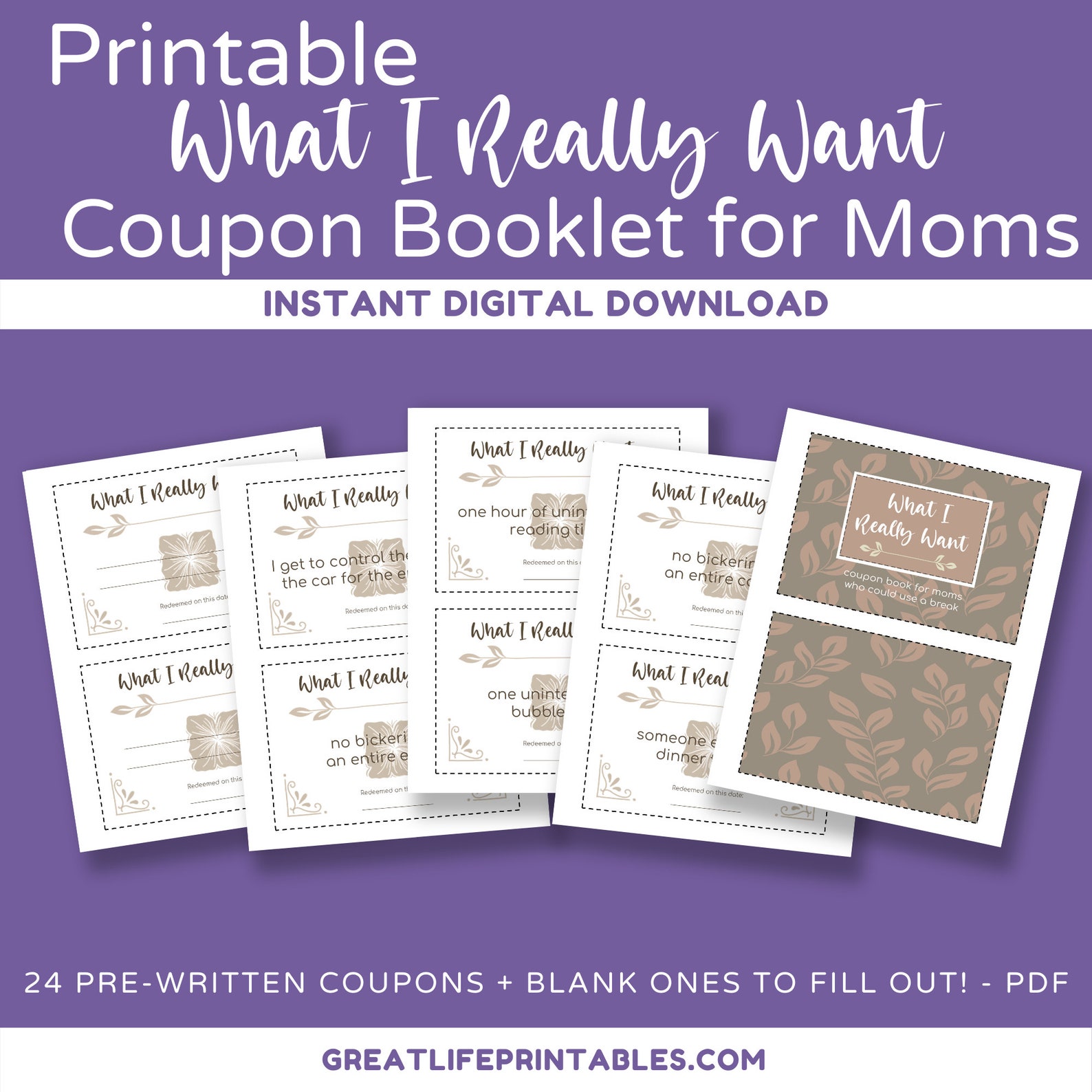 Printable Coupon Book for Mom Printable Coupons Digital Etsy