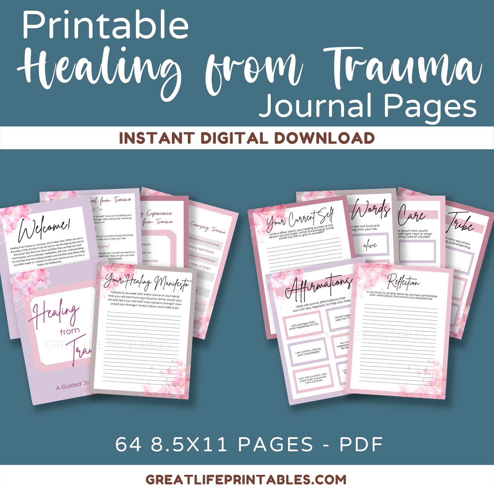Healing Trauma, Printable Journal, Journal Prompts, Self Care Journal