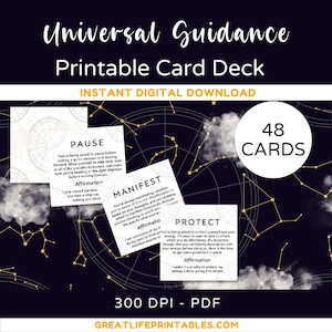 Universal Guidance Printable Oracle Card Deck, Printable Fortune Teller Cards, Oracle Cards, Affirmation Cards, Instant Download, PDF