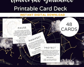 Universal Guidance Printable Oracle Card Deck, Printable Fortune Teller Cards, Oracle Cards, Affirmation Cards, Instant Download, PDF