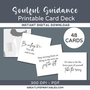 Soulful Guidance, Printable Card Deck, Orakel-Karten, Wahrsager-Karten, Orakel-Kartenspiel, Minimalistisches Kartendeck, Orakel-Kartendeck, Seelenkarten